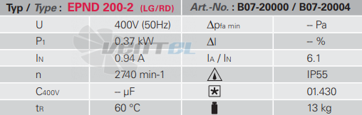 Rosenberg EPND 200-2 - описание, технические характеристики, графики